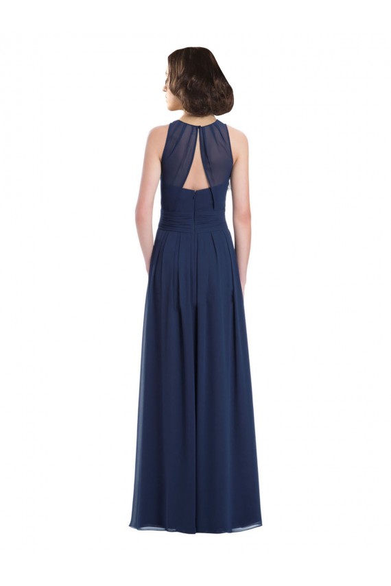 Long Floor Length Sleeveless Chiffon Dark Navy Halter Neck A-Line Bridesmaid Dress Edmonton