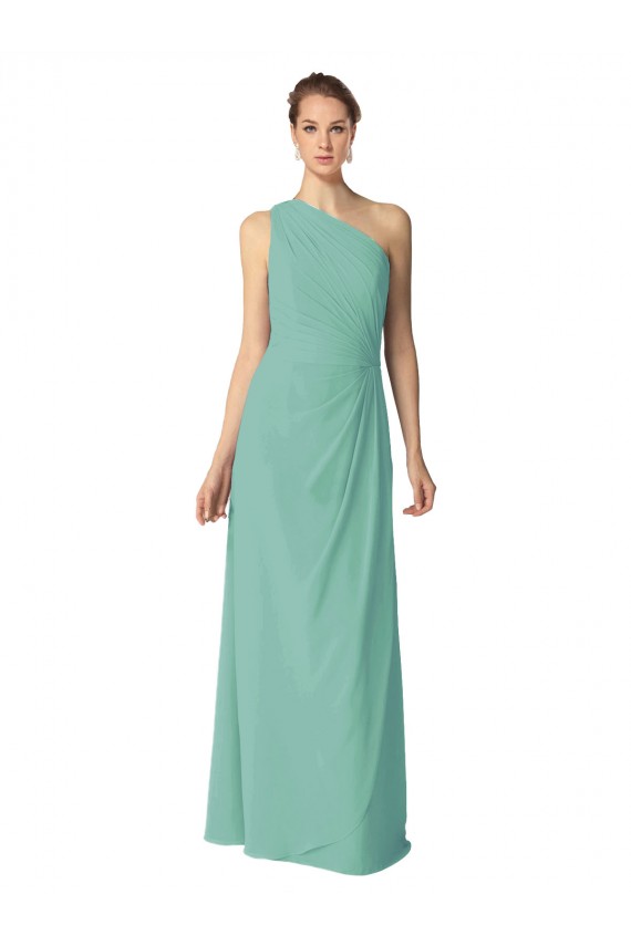 Long Sleeveless Soft Chiffon Jade A-Line Bridesmaid Dress Edmonton