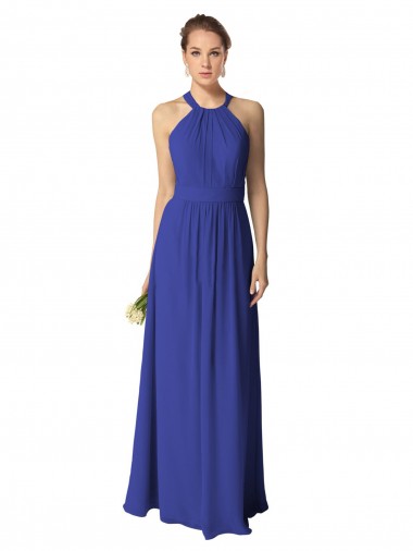 Long Sleeveless Soft Chiffon Royal Blue A-Line Evening Dress / Bridesmaid Dress Edmonton