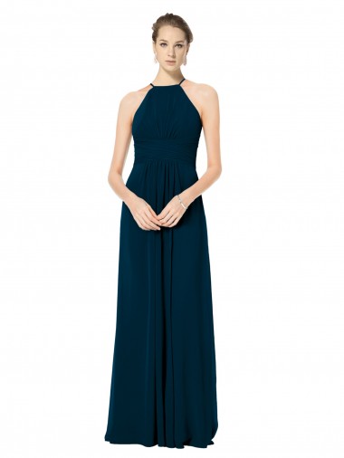 Long Sleeveless Soft Chiffon Midnight Green Spaghetti Straps A-Line Bridesmaid Dress Edmonton