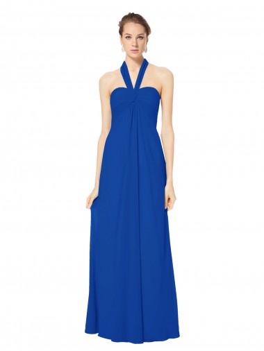 Long Floor Length Sleeveless Chiffon Royal Blue Halter Neck A-Line Bridesmaid Dress Edmonton