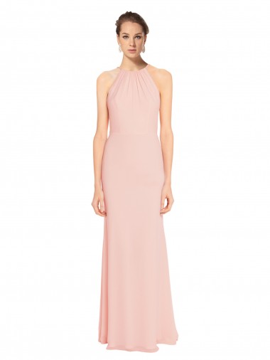 Long Sleeveless Chiffon Pink A-Line Bridesmaid Dress Edmonton