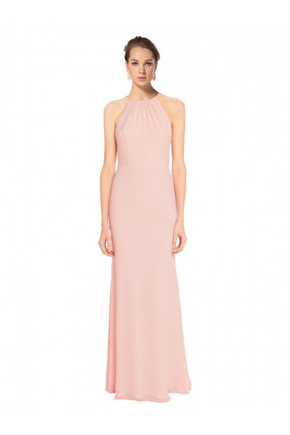 Long Sleeveless Chiffon Pink A-Line Bridesmaid Dress Edmonton