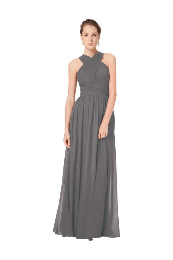 Long Sleeveless Soft Chiffon Stormy Silver A-Line Bridesmaid Dress Edmonton