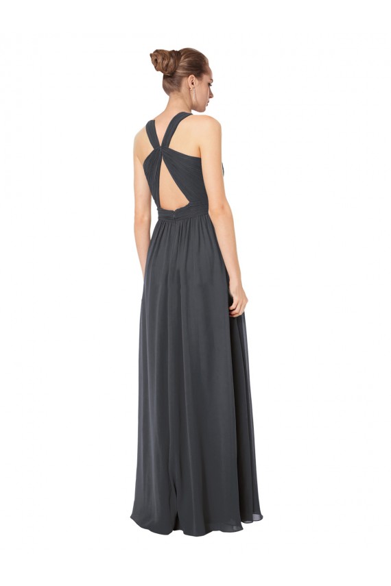 Long Sleeveless Soft Chiffon Stormy Silver A-Line Bridesmaid Dress Edmonton