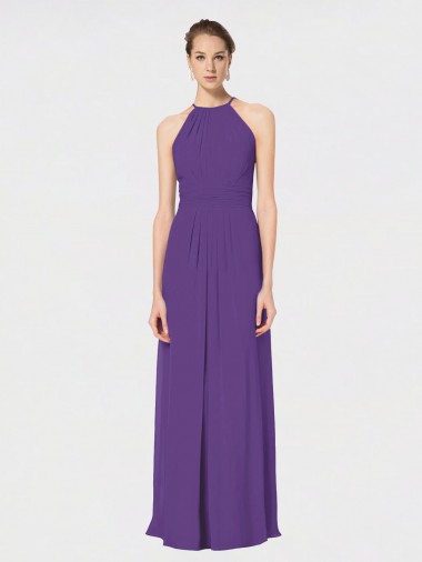 Long Sleeveless Soft Chiffon Plum Purple A-Line Bridesmaid Dress Edmonton