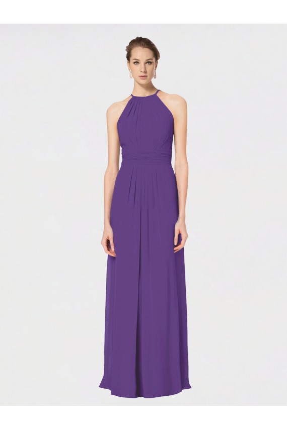 Long Sleeveless Soft Chiffon Plum Purple A-Line Bridesmaid Dress Edmonton