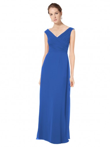 Long Sleeveless Soft Chiffon Royal Blue A-Line Bridesmaid Dresses Edmonton