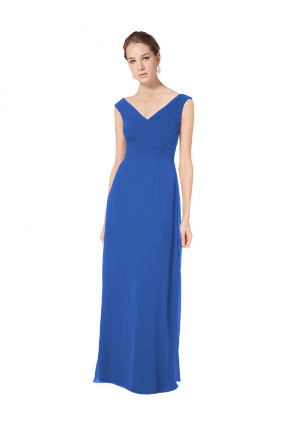 Long Sleeveless Soft Chiffon Royal Blue A-Line Bridesmaid Dresses Edmonton