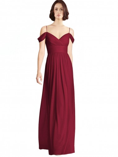 Long Sleeveless Soft Chiffon Burgundy Off the Shoulder A-Line Bridesmaid Dresses Edmonton