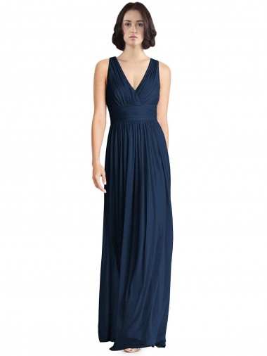 Long Floor Length Sleeveless Chiffon Dark Navy A-Line Bridesmaid Dress Edmonton