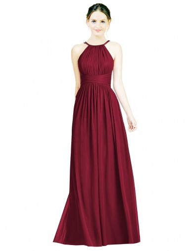 Long Sleeveless Chiffon Burgundy A-Line Formal Dress / Bridesmaid Dress Edmonton