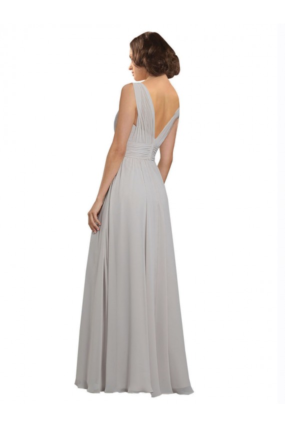 Long Sleeveless Soft Chiffon Oyster Silver A-Line Bridesmaid Dress Edmonton