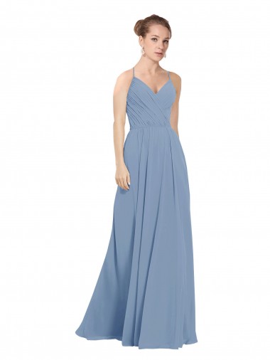Long Sleeveless Soft Chiffon Dusty Blue A-Line Evening Dress / Bridesmaid Dress Edmonton