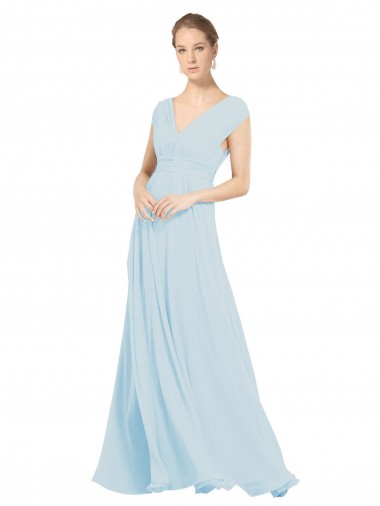 Long Sleeveless Soft Chiffon Sea Glass A-Line Bridesmaid Dress Edmonton