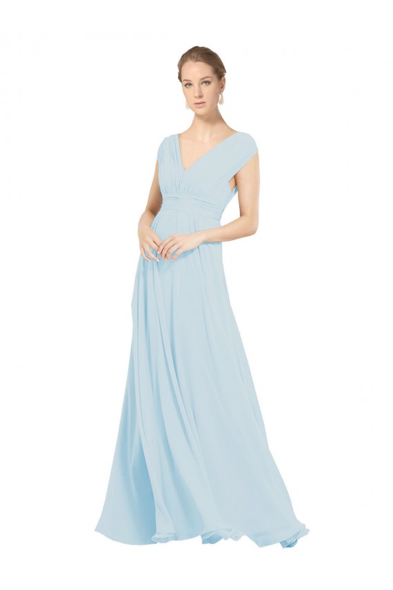 Long Sleeveless Soft Chiffon Sea Glass A-Line Bridesmaid Dress Edmonton