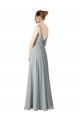 Long Sleeveless Chiffon Silver V-Neck A-Line Bridesmaid Dress / Evening Dress Edmonton