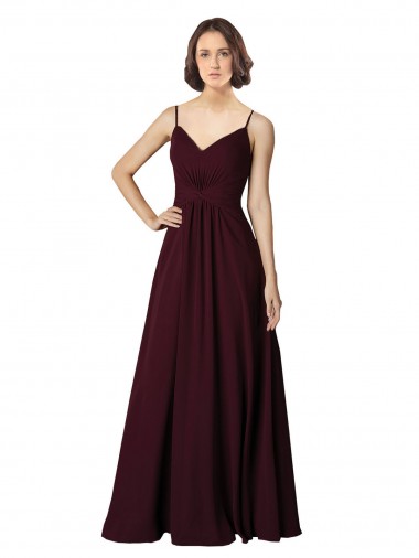 Long Sleeveless Soft Chiffon Burgundy Gold A-Line Bridesmaid Gown Edmonton