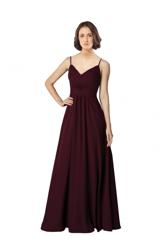 Long Sleeveless Soft Chiffon Burgundy Gold A-Line Bridesmaid Gown Edmonton