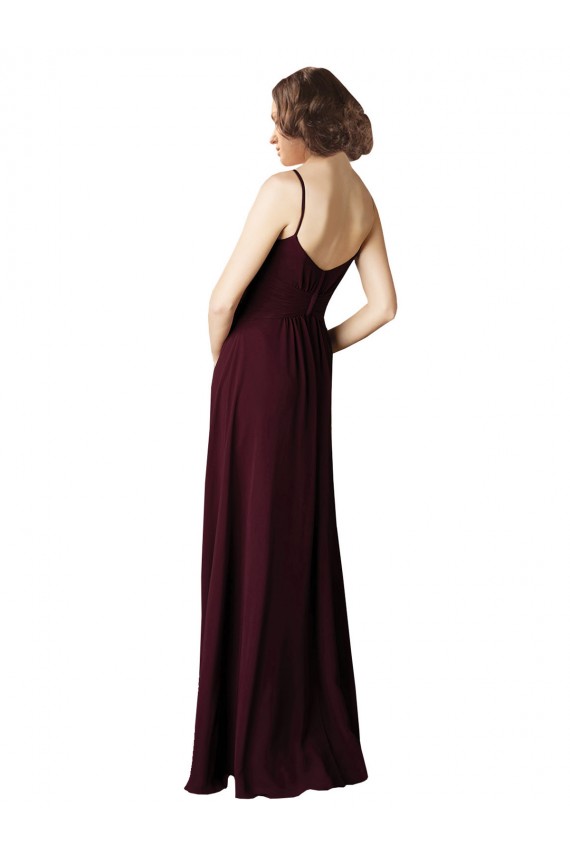 Long Sleeveless Soft Chiffon Burgundy Gold A-Line Bridesmaid Gown Edmonton