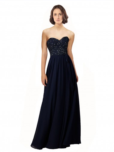 Long Sleeveless Soft Chiffon Dark Navy Sheath Bridesmaid Dress / Formal Dress Edmonton