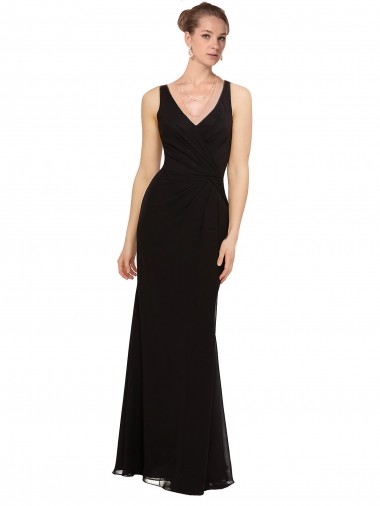 Long Sleeveless Soft Chiffon Black Sheath Bridesmaid Gown Edmonton