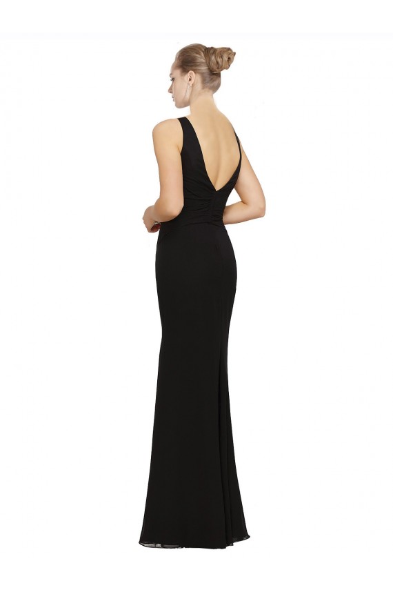 Long Sleeveless Soft Chiffon Black Sheath Bridesmaid Gown Edmonton