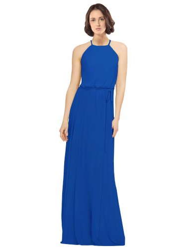 Long Sleeveless Soft Chiffon Royal Blue A-Line Bridal Party Dress Edmonton