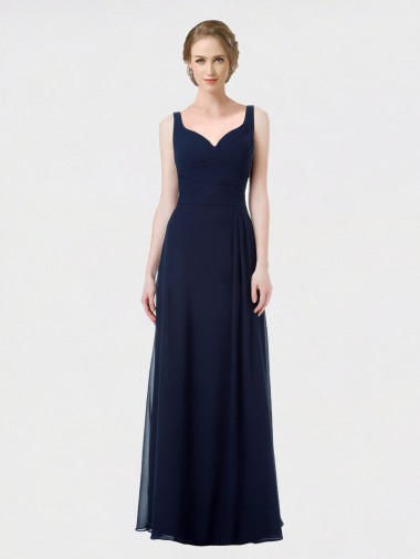 Long Sleeveless Lxue Chiffon Dark Navy Sweetheart A-Line Bridesmaid Dress Edmonton