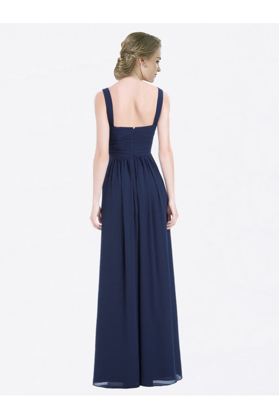 Long Sleeveless Soft Chiffon Dark Navy V-Neck A-Line Evening Gowns / Bridesmaid Dress Edmonton