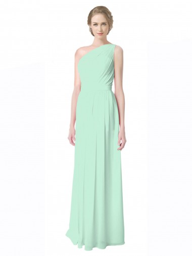 Long Sleeveless Soft Chiffon Mint Green A-Line Bridesmaid Dress Edmonton
