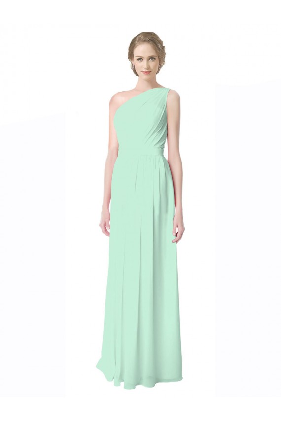 Long Sleeveless Soft Chiffon Mint Green A-Line Bridesmaid Dress Edmonton