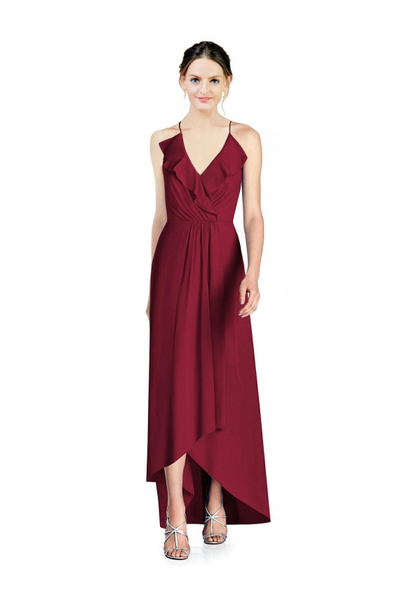 Long Sleeveless Soft Chiffon Burgundy A-Line High Low Bridesmaid Dress Edmonton