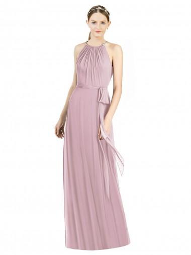 Long Sleeveless Soft Chiffon Primrose A-Line Bridesmaid Dress Edmonton