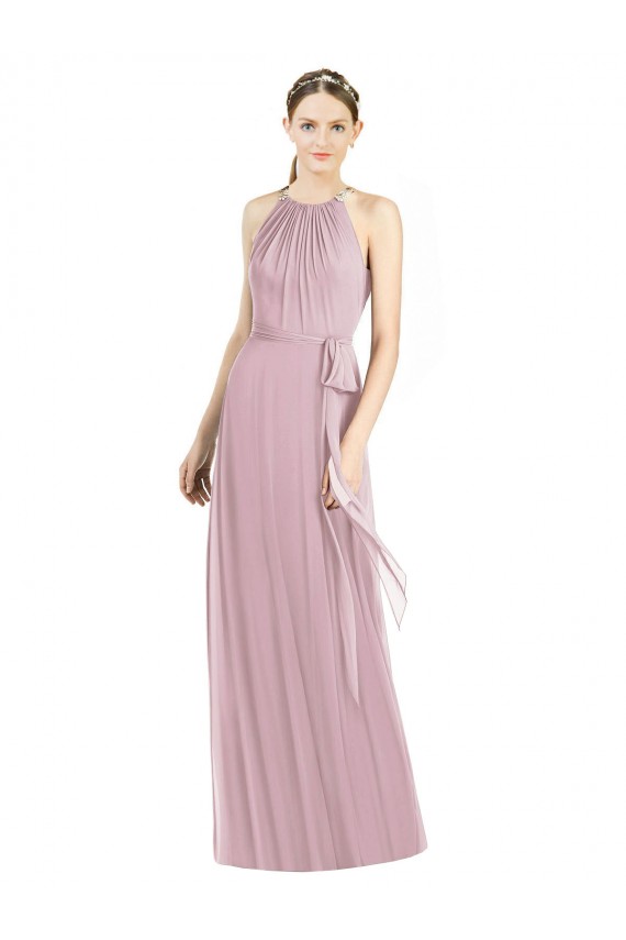 Long Sleeveless Soft Chiffon Primrose A-Line Bridesmaid Dress Edmonton