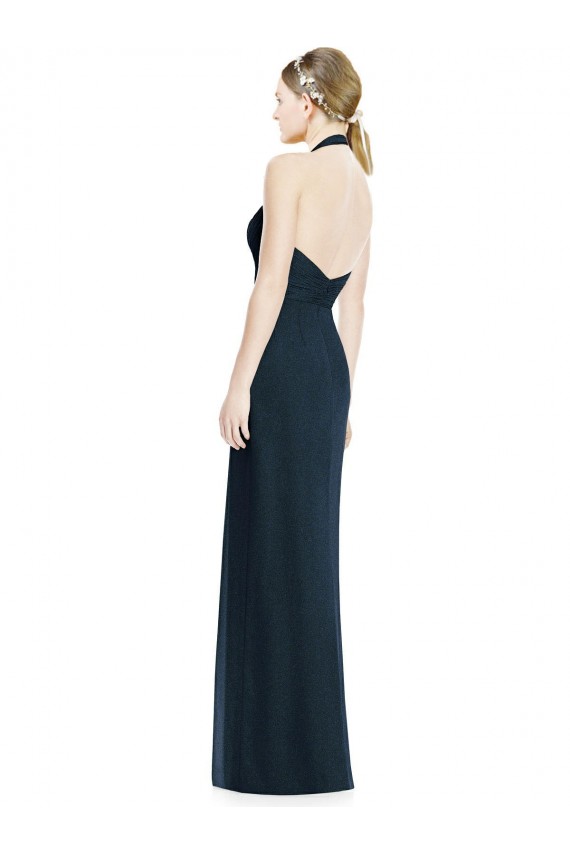 Long Sleeveless Soft Chiffon Dark Navy Halter Neck A-Line Formal Dress / Bridesmaid Dress Edmonton