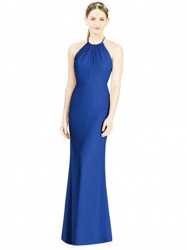 Long Sleeveless Soft Chiffon Royal Blue Trumpet Bridesmaid Dress Edmonton