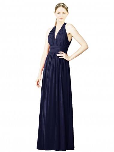 Long Sleeveless Chiffon Dark Navy A-Line Bridesmaid Dresses Edmonton