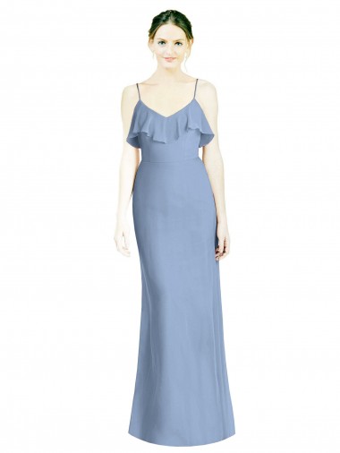 Long Sleeveless Soft Chiffon Dusty Blue A-Line Bridesmaid Dresses Edmonton