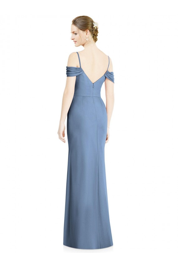 Long Cold Shoulder Soft Chiffon Dusty Blue A-Line Formal Evening Gown / Bridesmaid Dress Edmonton