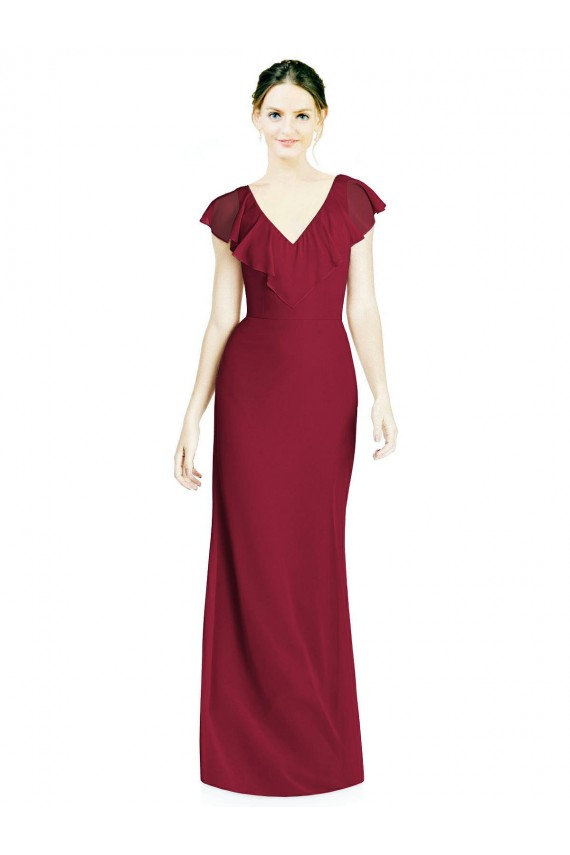 Long Sleeveless Soft Chiffon Burgundy Trumpet Bridesmaid Dress Edmonton