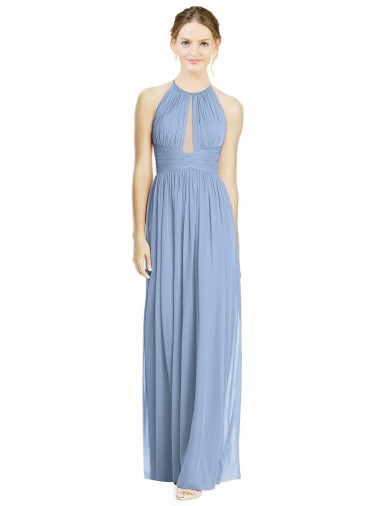 Long Sleeveless Chiffon Dusty Blue A-Line Wedding Party Dress Edmonton