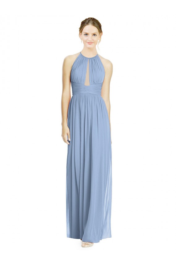 Long Sleeveless Chiffon Dusty Blue A-Line Wedding Party Dress Edmonton