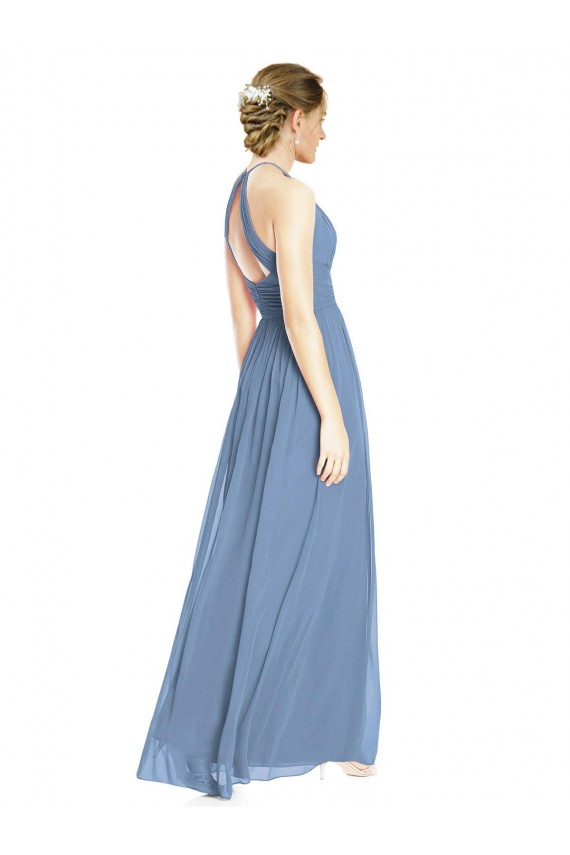 Long Sleeveless Chiffon Dusty Blue A-Line Wedding Party Dress Edmonton