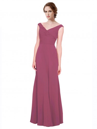 Long Sleeveless Soft Chiffon Mauve Taupe A-Line Bridesmaid Dress Edmonton