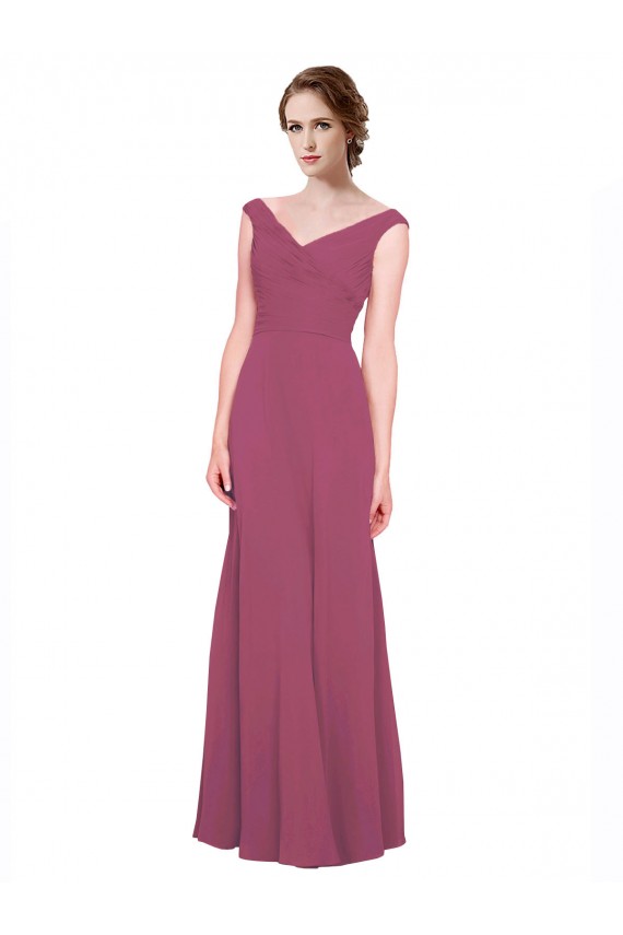 Long Sleeveless Soft Chiffon Mauve Taupe A-Line Bridesmaid Dress Edmonton