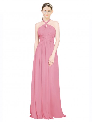 Long Sleeveless Chiffon Skin Pink A-Line Bridesmaid Dress / Evening Dress Edmonton