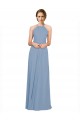 Long Sleeveless Chiffon Dusty Blue Halter Neck A-Line Bridesmaid Dress / Evening Dress Edmonton