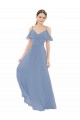 Long Cap Sleeves Lxue Chiffon Dusty Blue A-Line Bridesmaid Dress Edmonton