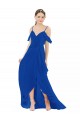 Long Cold Shoulder Soft Chiffon Royal Blue A-Line High Low Bridesmaid Dress Edmonton